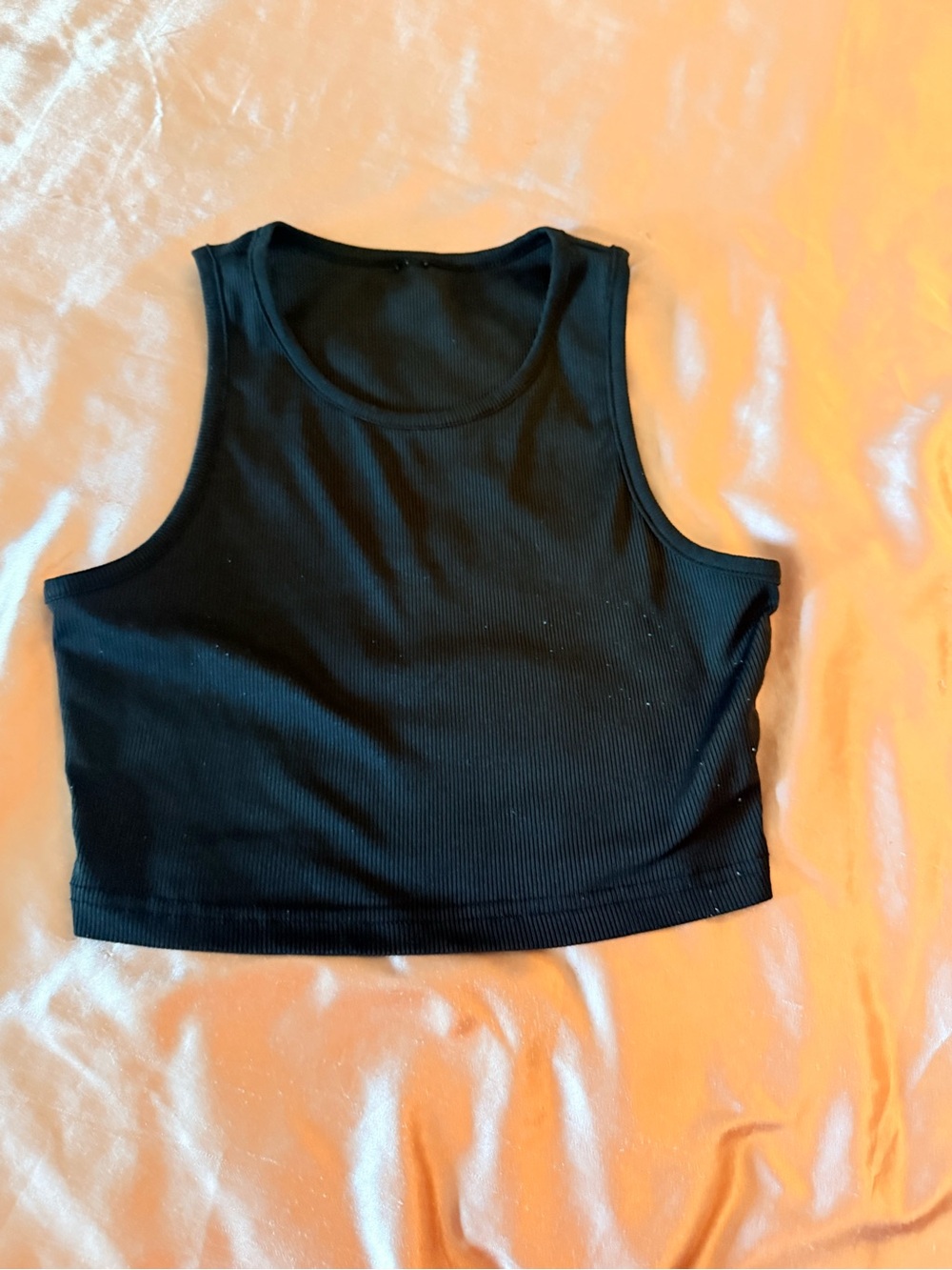 Black Ribbed Crop Tank Top - Women